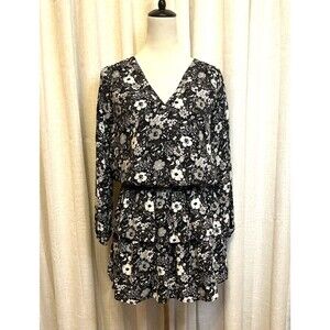 Gap Dress Womens XS Black Floral Mini Ruffle Tiered V-Neck Elastic Waist Party